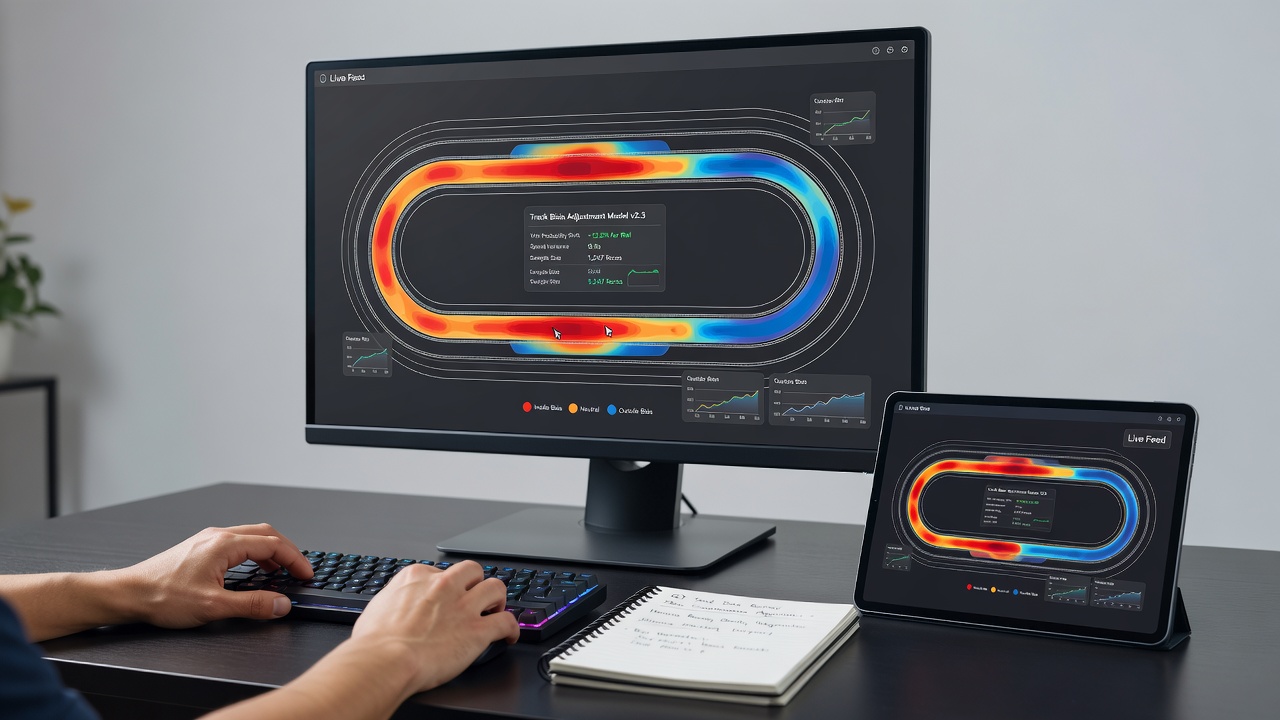 Data visualization dashboard displaying harness racing overlay values after track bias correction