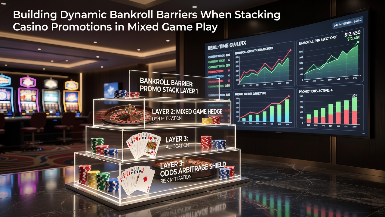 Casino table with chips and promotional materials arranged for mixed game sessions