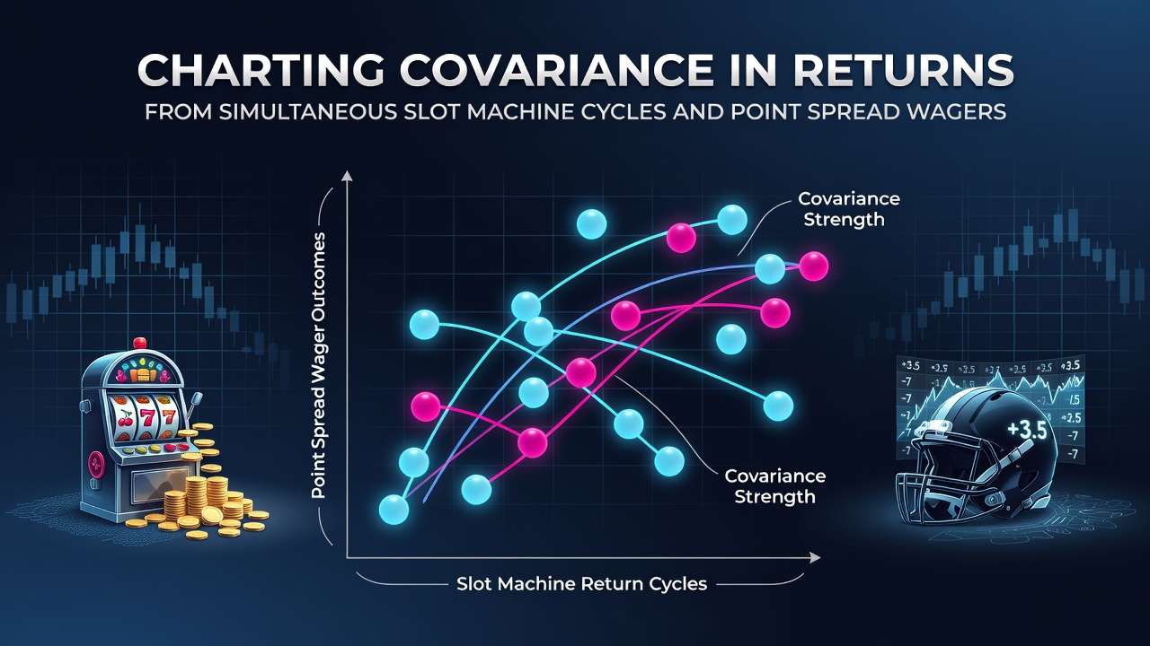 Graph displaying covariance calculations between slot machine payout cycles and point spread wager outcomes over multiple sessions