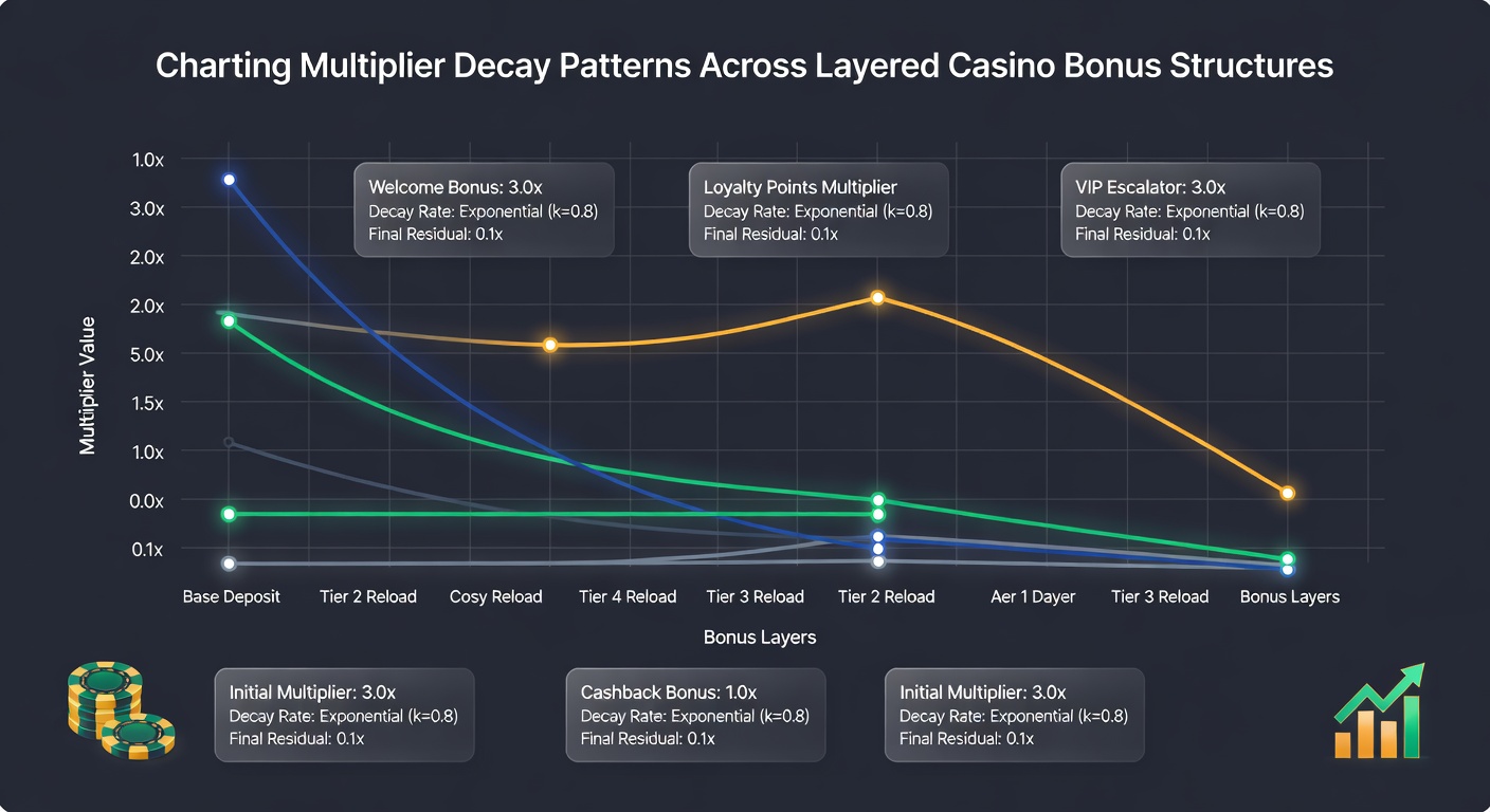 Heatmap displaying layered bonus multiplier values and their decay progression over time