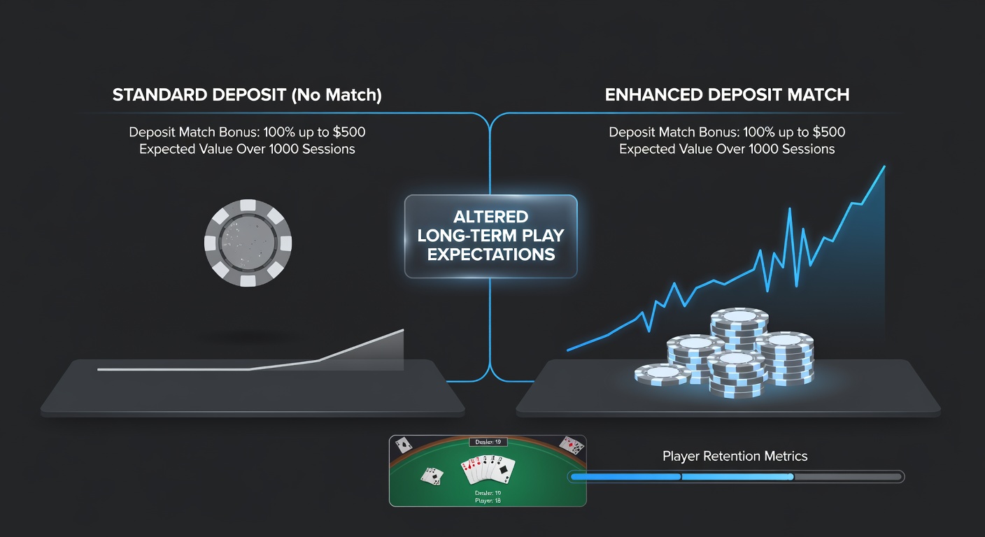 Player statistics dashboard displaying extended session times and wager distribution after deposit match redemption
