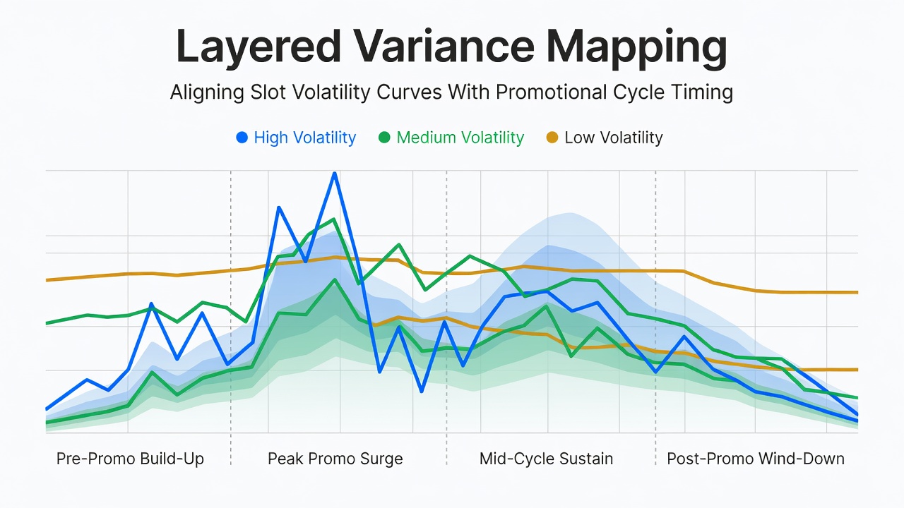 Diagram illustrating layered variance mapping applied to slot volatility curves during promotional periods