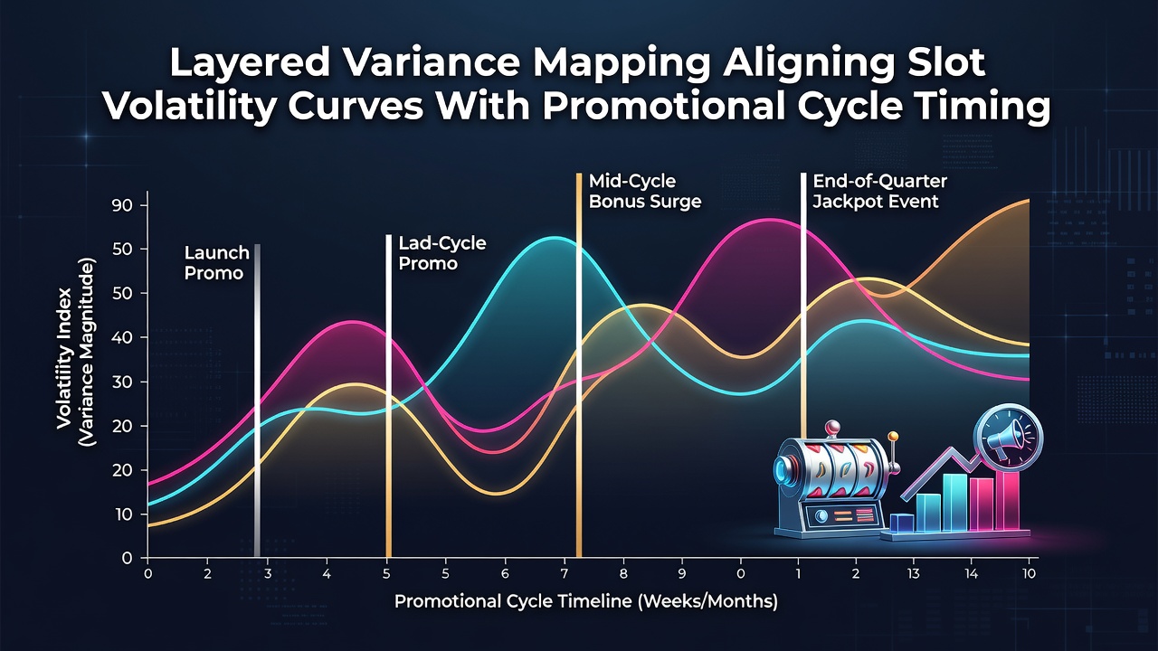 Chart showing alignment of promotional cycle timing with layered slot volatility curves over a six-month period