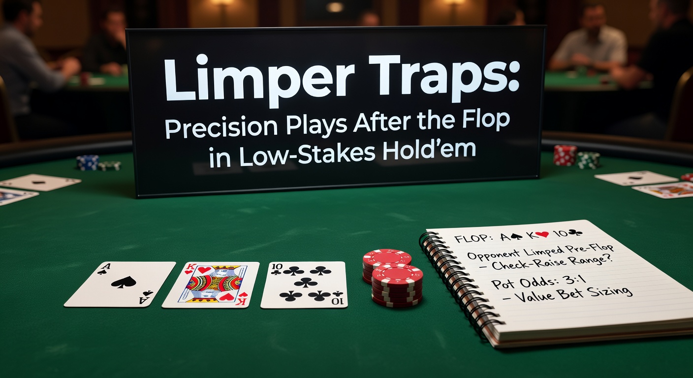 Poker players at a low-stakes Hold'em table, illustrating limpers entering the pot pre-flop