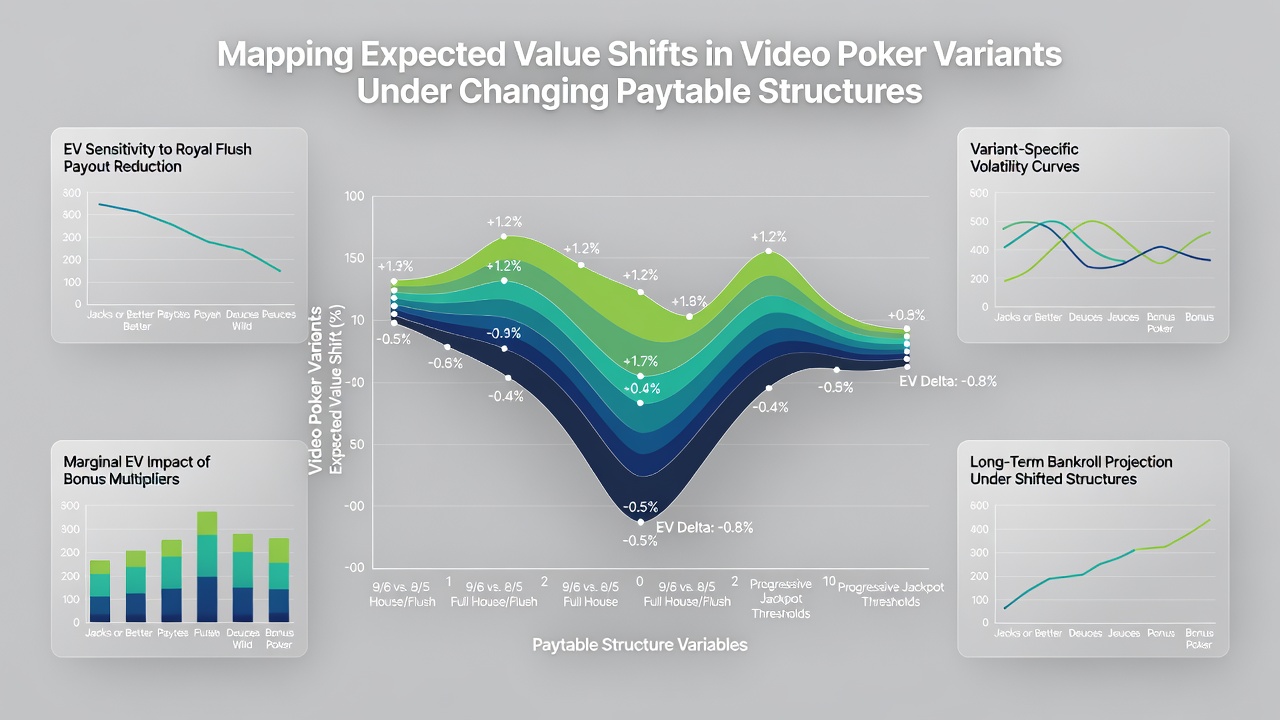 Chart comparing expected value curves across multiple video poker paytable configurations