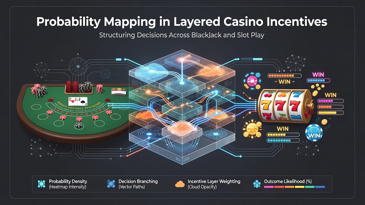 Flowchart showing decision pathways in layered slot and blackjack incentive programs
