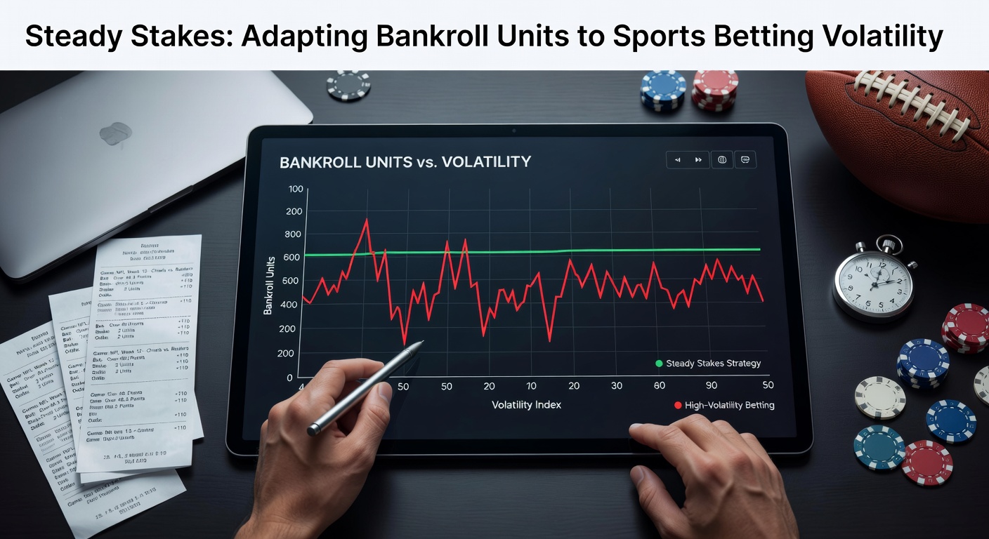 Line graph depicting bankroll fluctuations over 100 sports bets, highlighting peaks and troughs from volatility swings