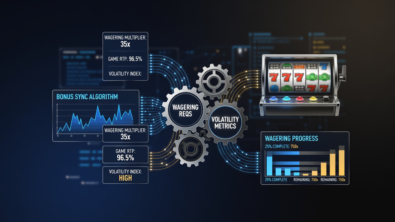 Screenshot of casino software interface displaying adjusted wagering requirements next to volatility indicators for selected games