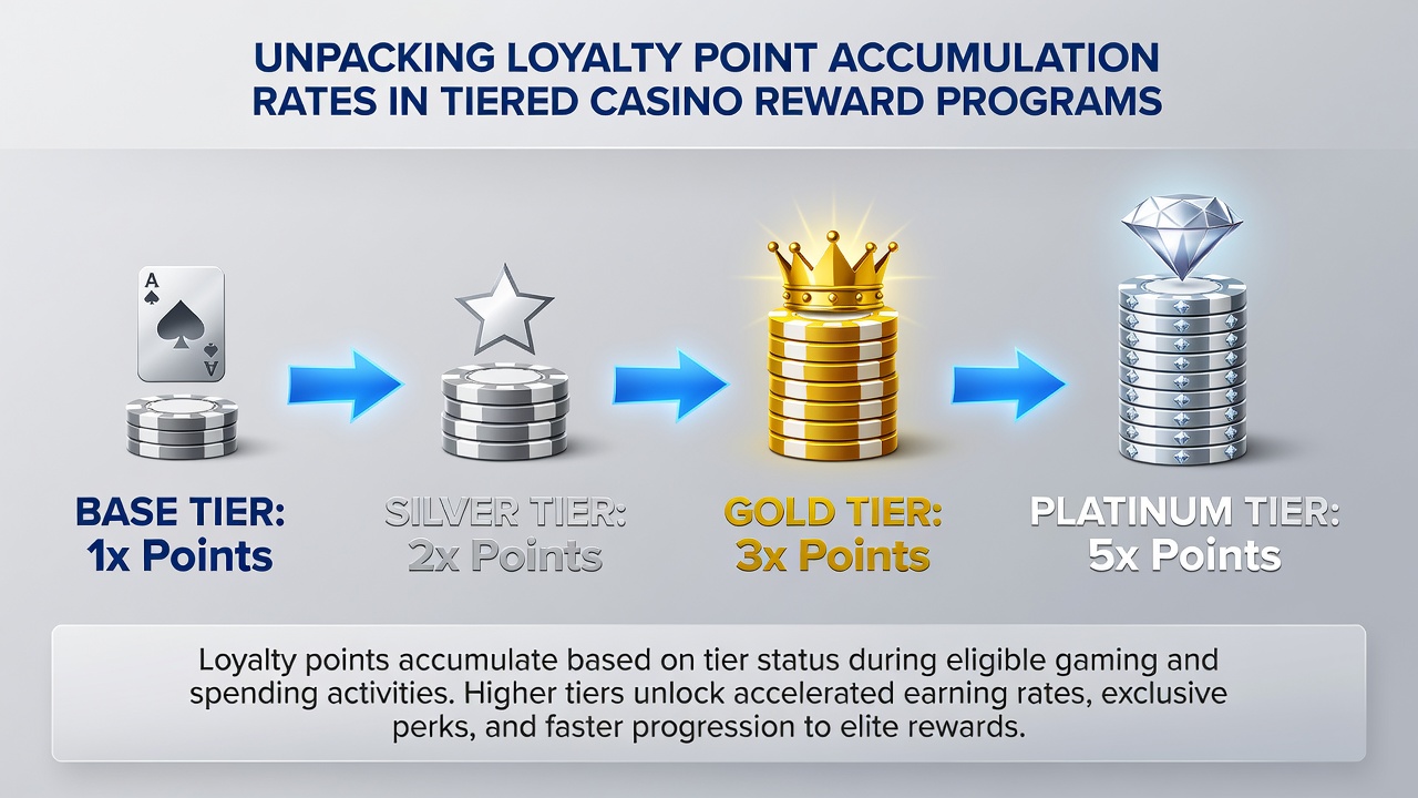 Detailed chart showing point multipliers across casino reward tiers with example calculations