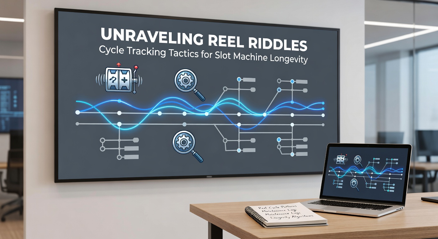 Player at a bank of slot machines reviewing a notebook, symbolizing meticulous cycle tracking amid casino bustle