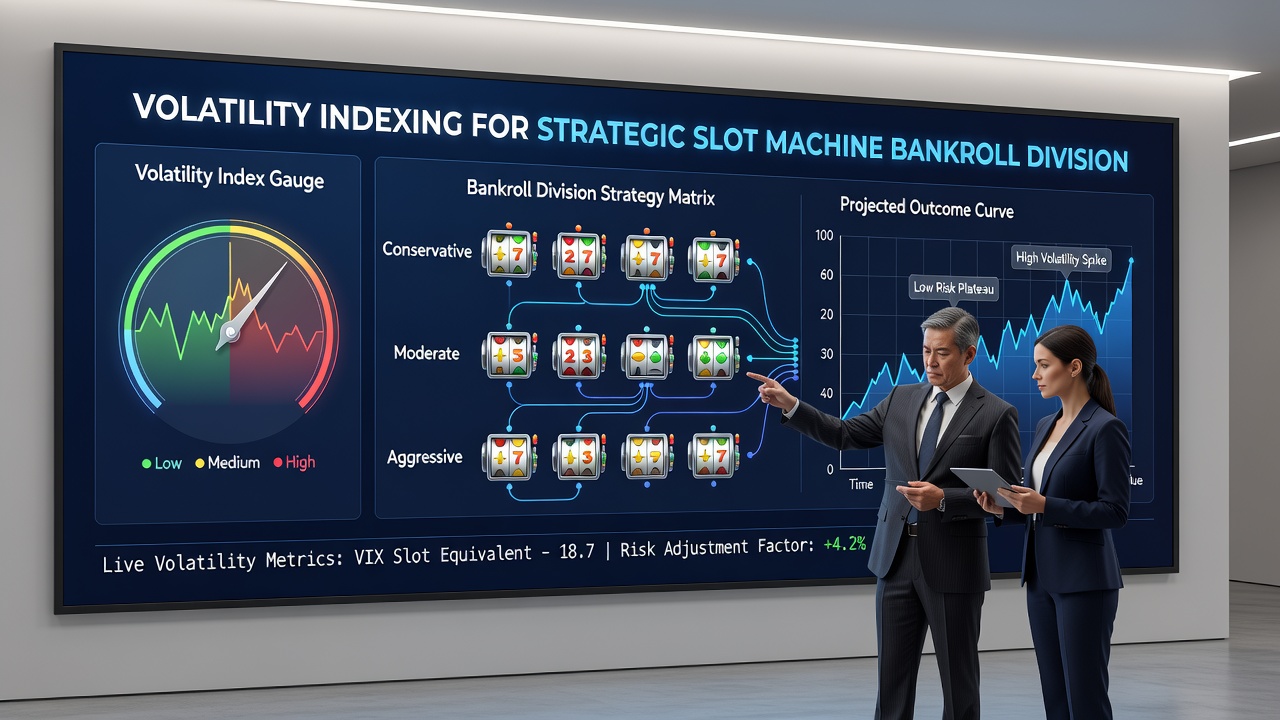 Analytical dashboard showing bankroll segmentation across low, medium, and high volatility slot categories