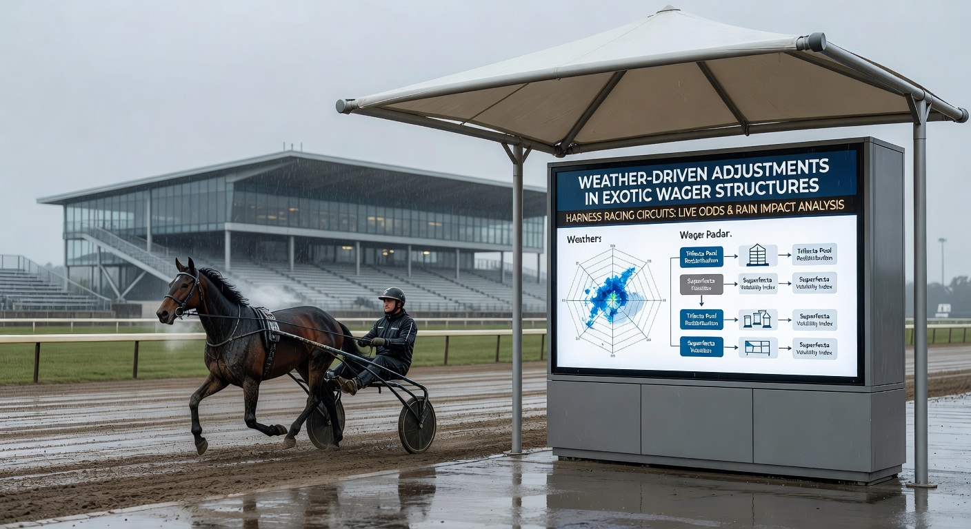 Close-up view of harness racing sulky on a damp track surface